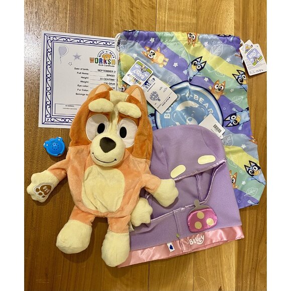 BUILD A BEAR Bluey Bingo Puppy w Granny Rita Costume, Sound & Carrier IN HAND - Picture 1 of 8